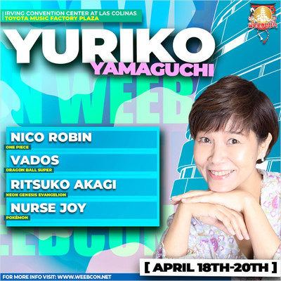 Yuriko Yamaguchi: A icônica voz dos animes marcará presença na WeebCon 2024 no Texas