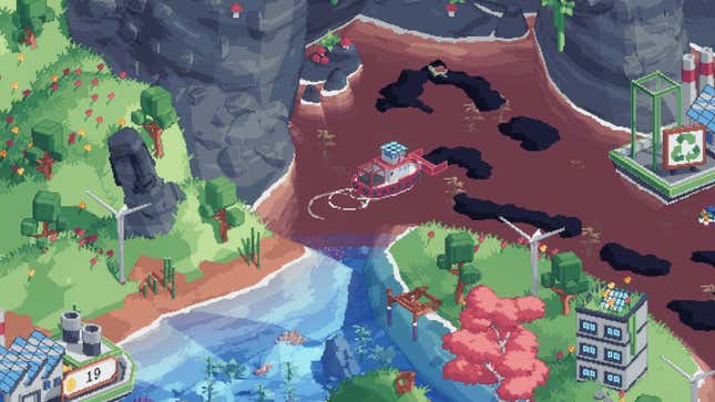 Nova experiência de jogo traz um barco minúsculo para limpar um grande caos global