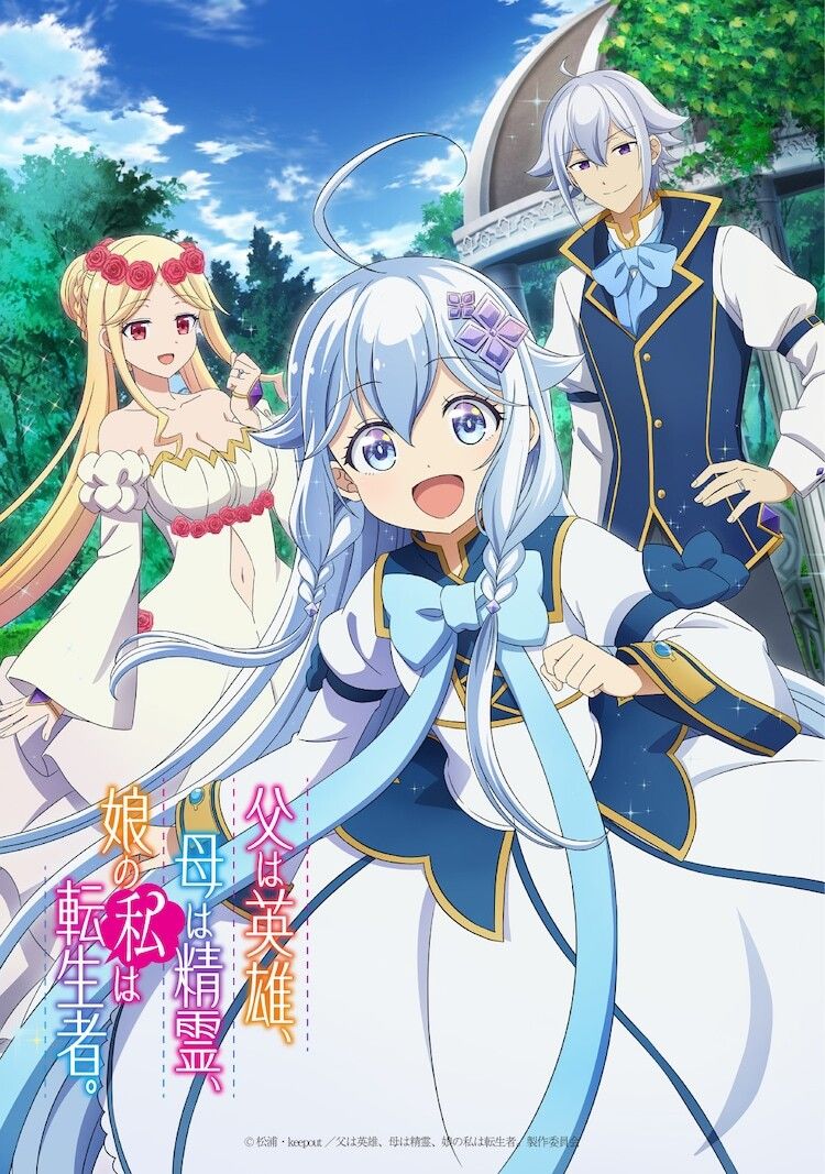Nova adaptação de ‘Chichi wa Eiyuu, Haha wa Seirei, Musume no Watashi wa Tenseisha’ revela elenco principal e equipe técnica